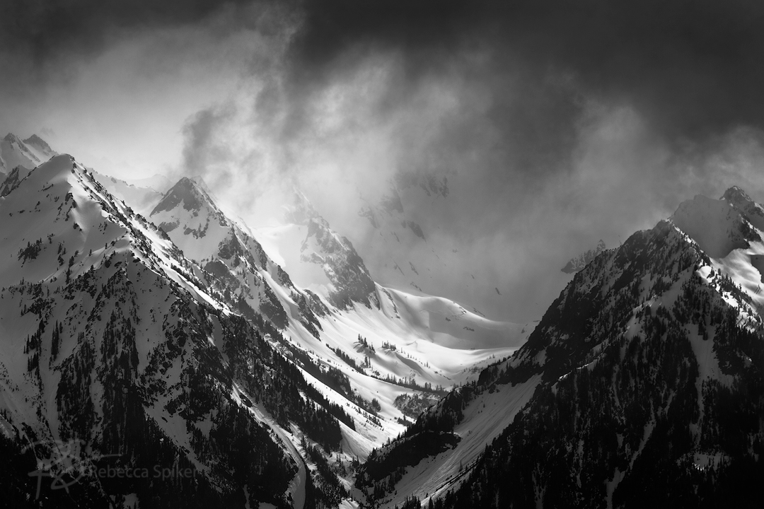 A spring storm rolls over the mountains in Olympic National Park.